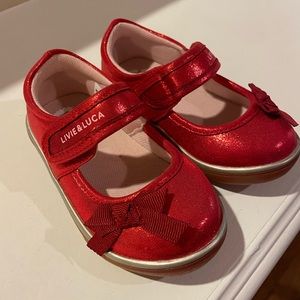 Livie & Luca sparkle red shoes! Never worn. Velcro. Size 6.